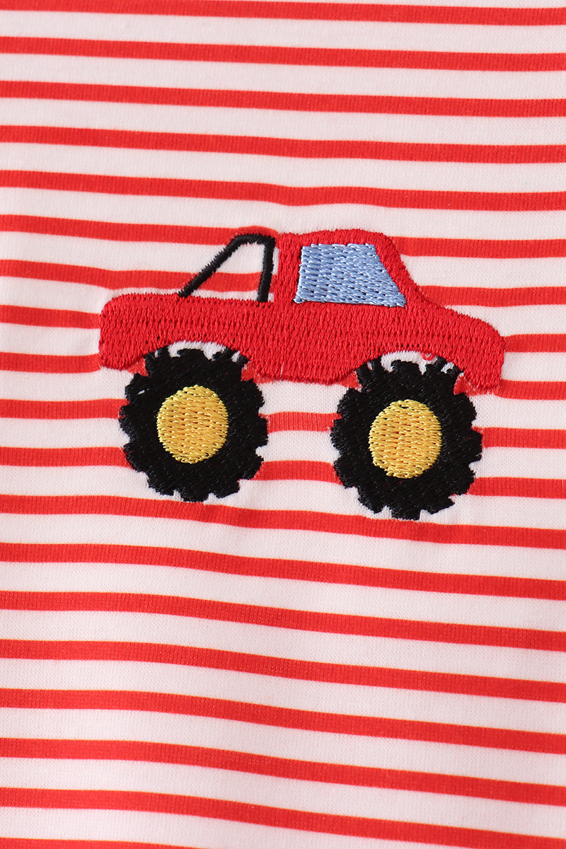 Red Stripe Car Embroidered Set