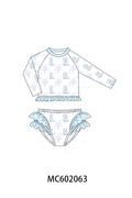 Blue Boots Ruffle Rashguard Set