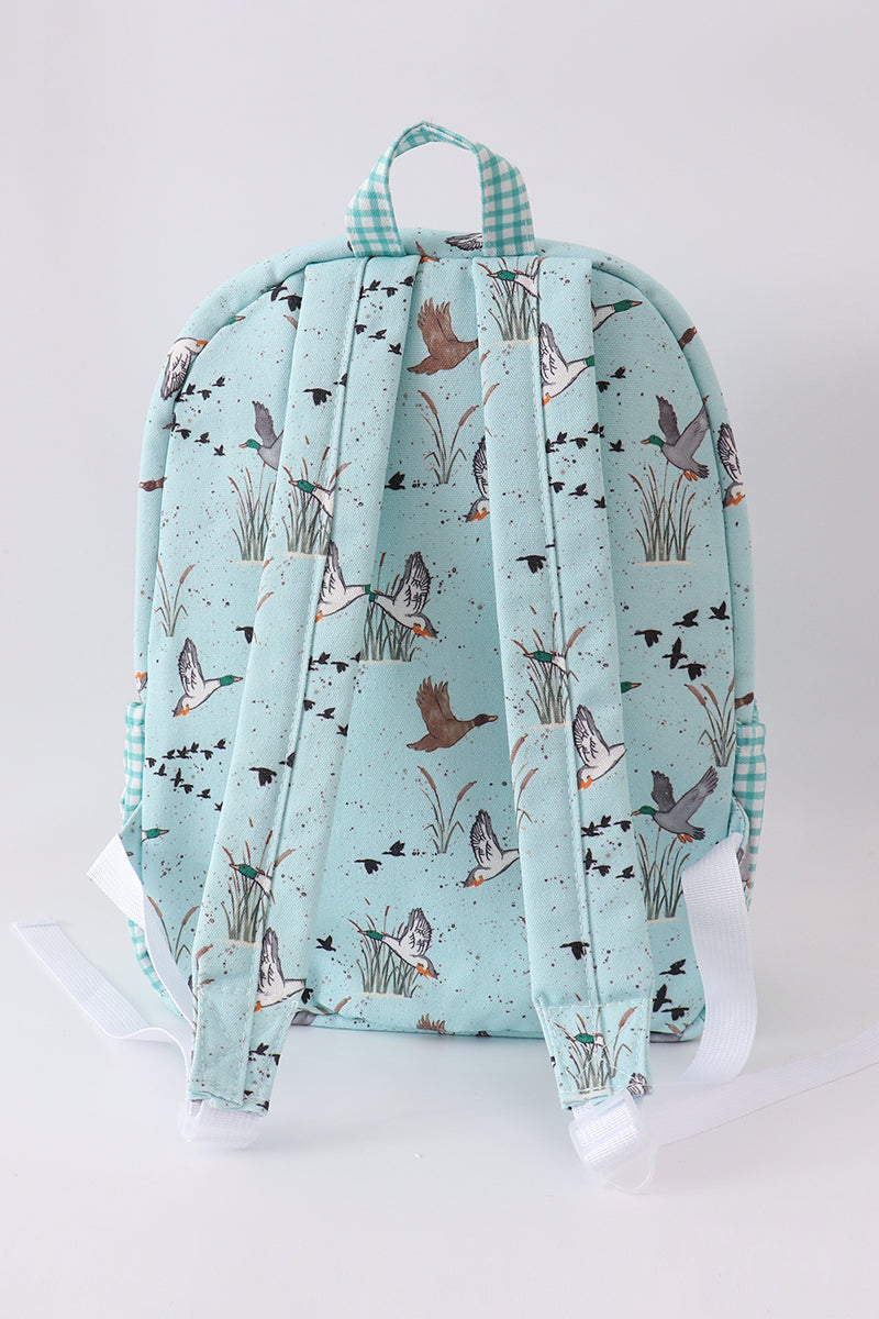 Green duck print backpack
