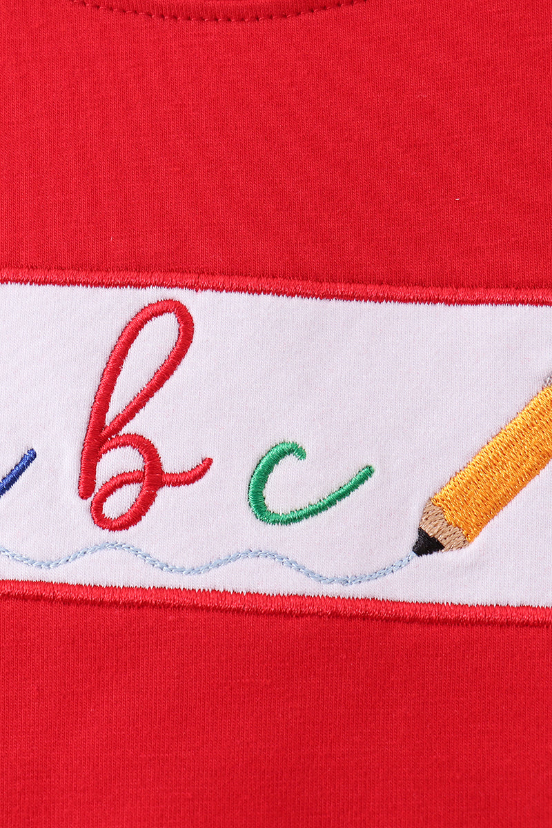 Red ABC Embroidered Top