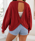 Open Back Ribbed Sweatshirt