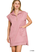 Textured Knit Quarter Zip Dress Zenana New RTS