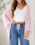 Pink Hollow Knit Pocket Cardigan