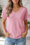 Pink Lace Waffle Knit Blouse