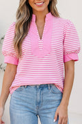 Pink Stripe Colorblock Blouse New RTS