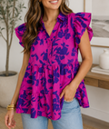 Rose Floral Flutter Blouse