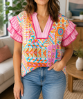 Rose Plus Geometric Blouse New RTS