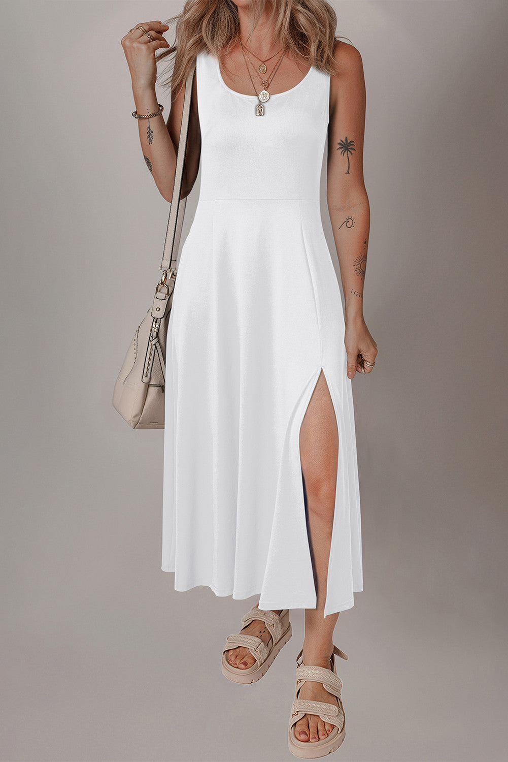 White Flared Midi Dress