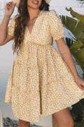 Yellow Floral Tiered Dress