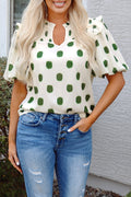 Apricot Polka Dot Shirred Blouse
