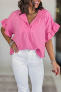 Pink Ruffled V Neck FB