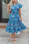 Blue Floral Belted Dress